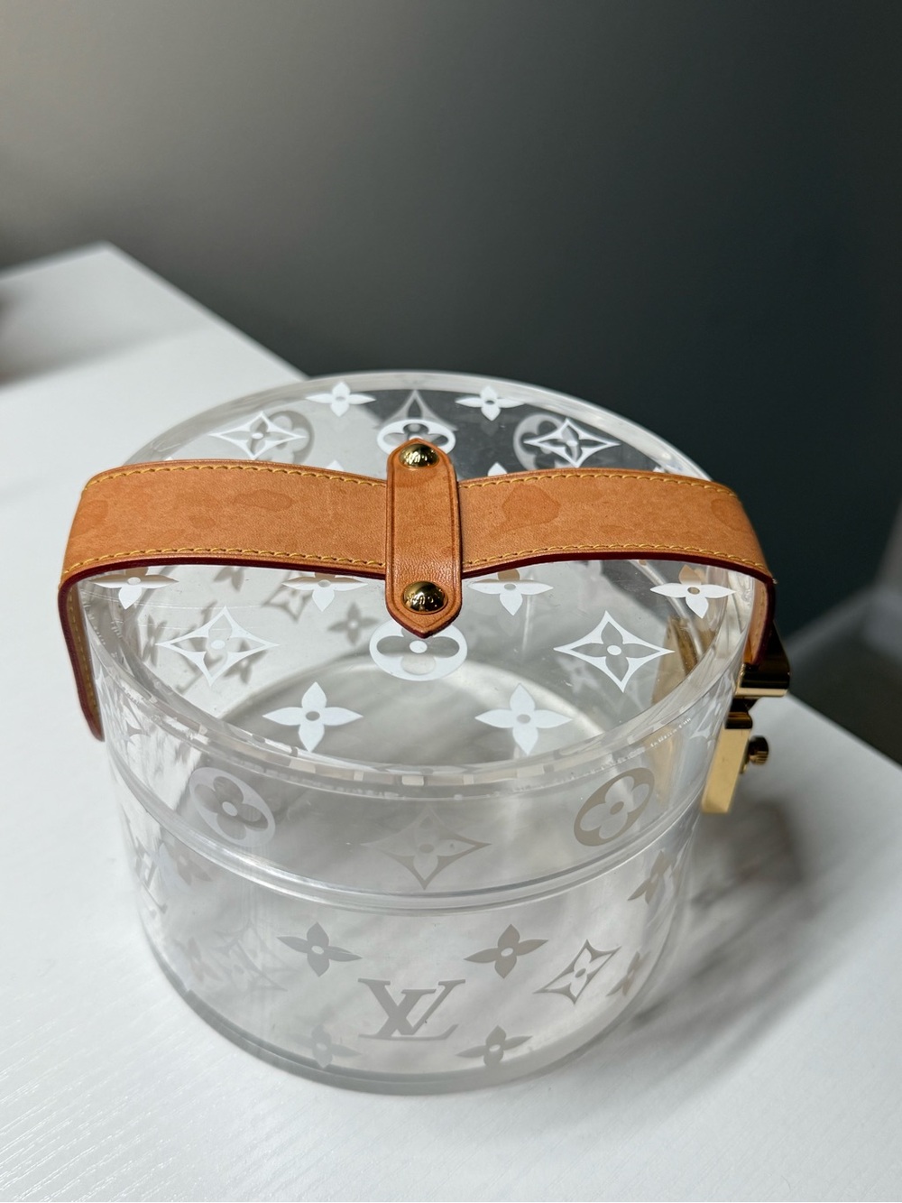 Louis Vuitton Transparent Monogram Cylinder Bag with Vachetta Strap - Clear/Tan